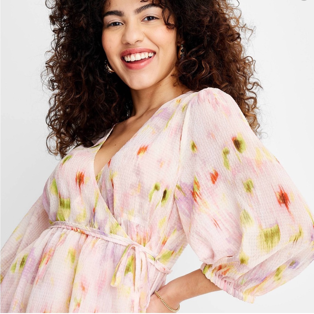 Women's Floral Print 3/4Sleeve V-Neck Wrap Top-Future Collective S NWOT, L NWT 3
